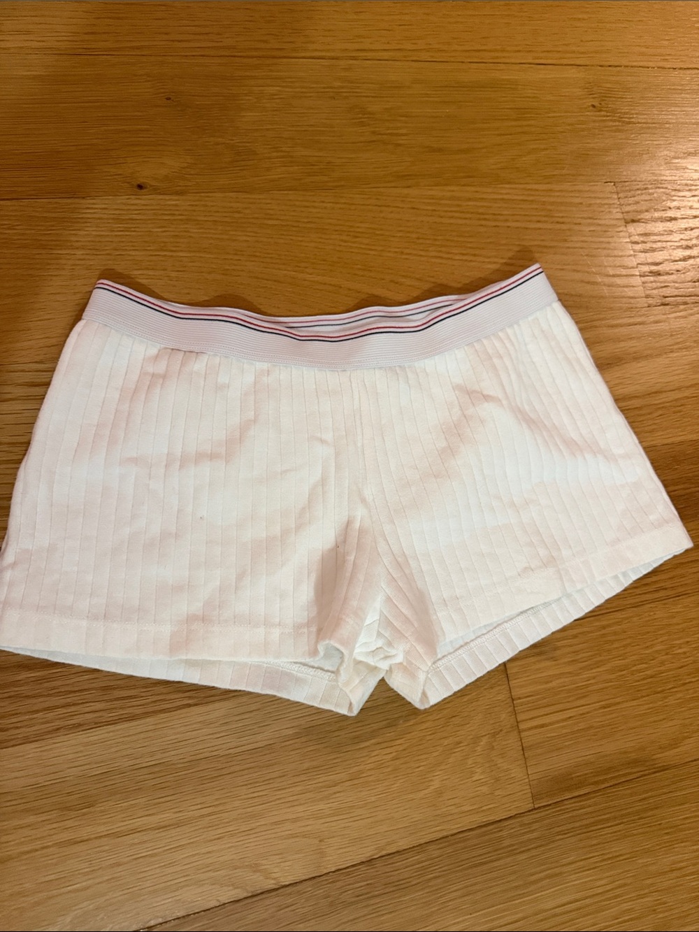 Brandy Melville White Ribbed Lounge Shorts with Striped Waistband